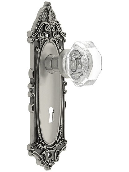 Largo Design Mortise Lock Set With Waldorf Crystal Knobs in Antique Pewter.